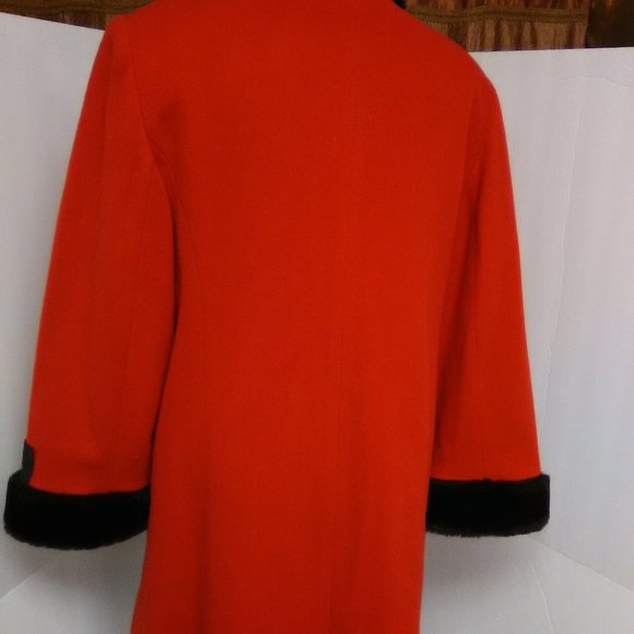 Randi Edwards Women's Wool & Cashmere Jacket Color Red / Black Faux Fur Size 14 - Picture 13 of 13